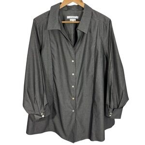 Foxcroft Heritage Non-Iron Shirt Sz 24W Fitted Dark Grey + Sheen Minimalist EUC